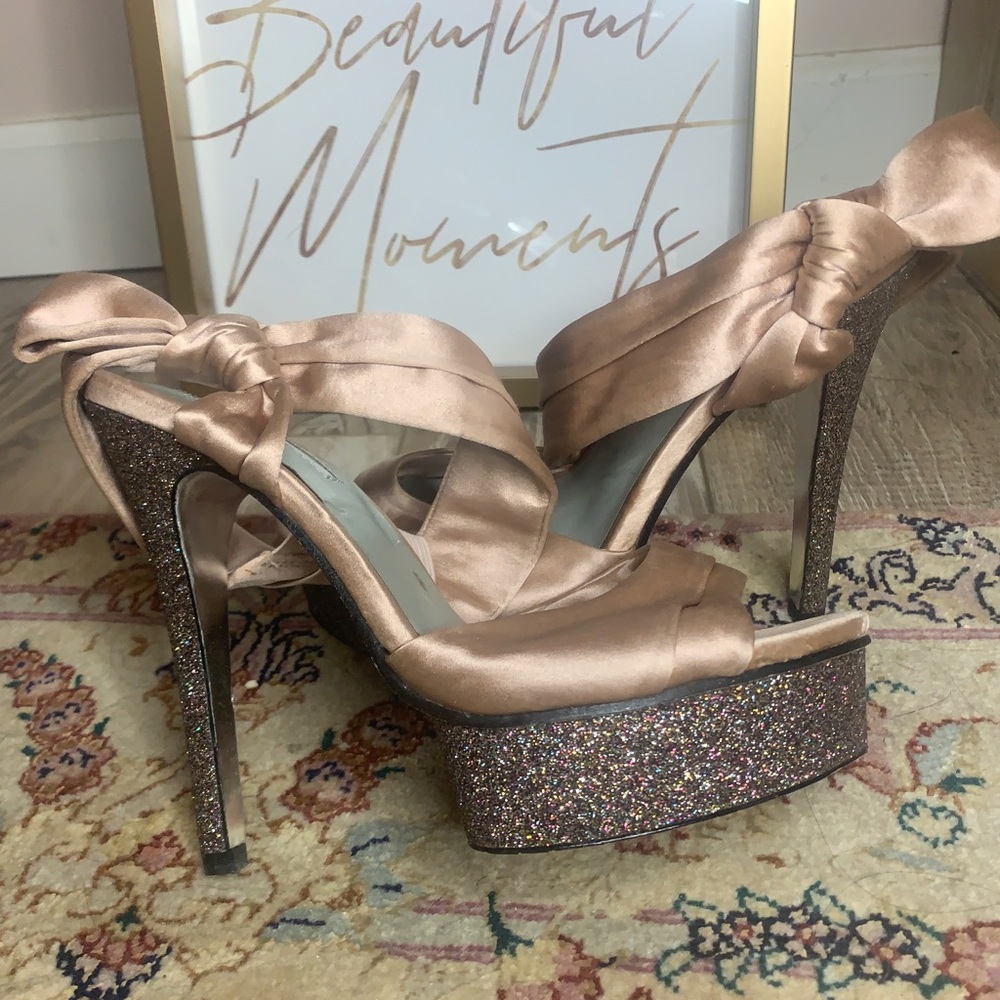 Pink satin heels